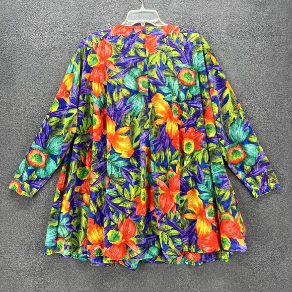 Vintage Sirena Top Plus Small Floral Blouse cover up Relaxed Tropical Hawaii Ope - Picture 2 of 16